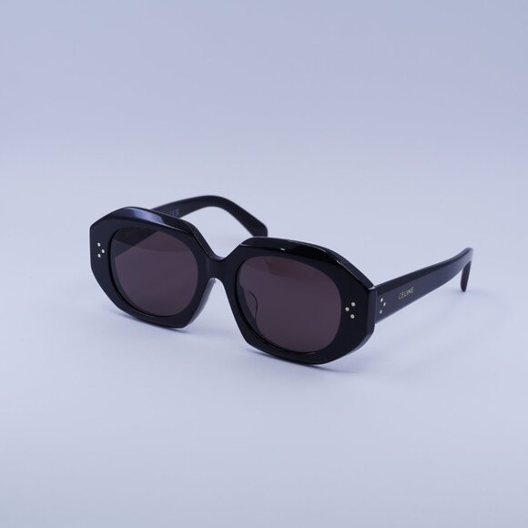 Celine CL40319F 01Y Sunglasses Shiny Black Oval Frame, Violet Lenses - Picture 4 of 9